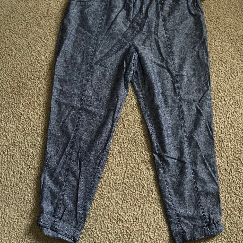 NWT Old Navy High Waisted Cropped Linen Blend Pants Jogger Chambray Pull On LG